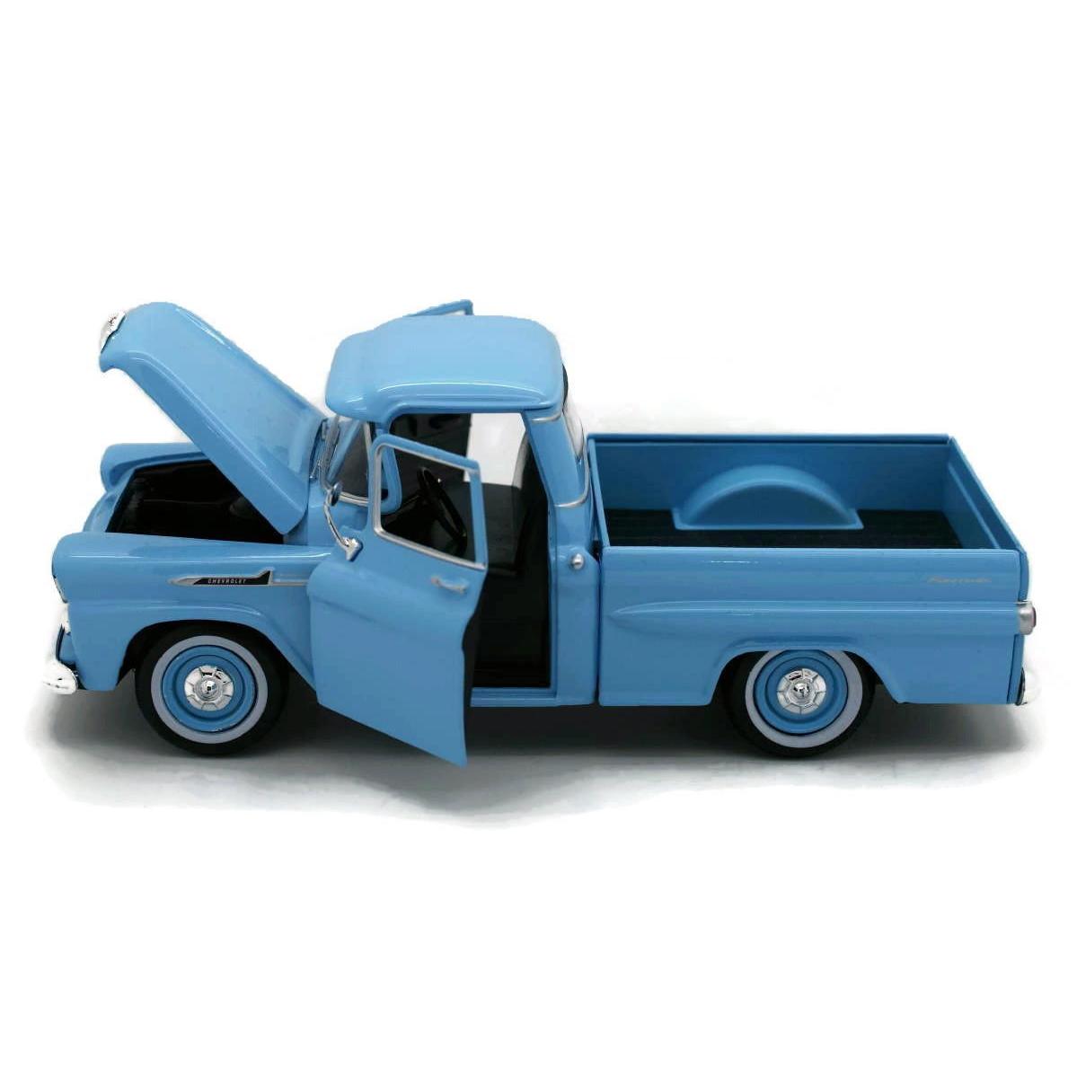 1958 Chevy Apache Fleetside Pickup Truck, Light Blue - Motormax 79311 - 1/24 scale Diecast Model Toy Car, unisex-children