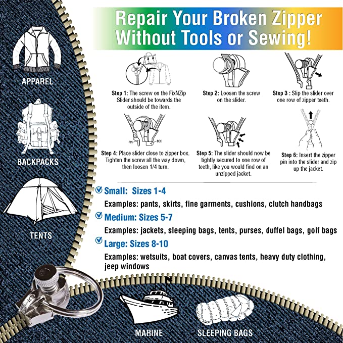 FixnZip Nickel Replacement Zipper for Sewing,