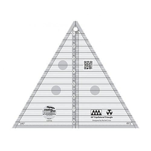 Creative Grids 60 Degree Triangle 8-1/2in Quilt Ruler – CGRT60 – Made in USA, 8-1/2in x 10-1/4in, Non-Slip Grip Acrylic Quilting, Sewing, Crafting, Patchwork Ruler & Template