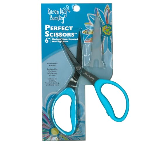 Karen Kay Buckley® Perfect Scissors™, Medium 6-inch #KKBPSM Micro-Serrated Non-Slip Blades for Appliqué, Fabric Trimming, Quilting, Sewing, Patchwork, Crafts. Sharp Blades Grip and Cut Many Layers