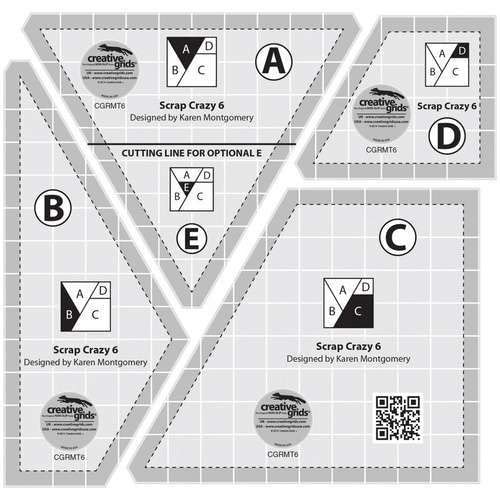 Creative Grids Scrap Crazy 6 Template Set Quilt Ruler – CGRMT6 – Made in USA, 6in x 9in, Non-Slip Grip Acrylic Quilting, Sewing, Crafting, Patchwork Ruler & Template