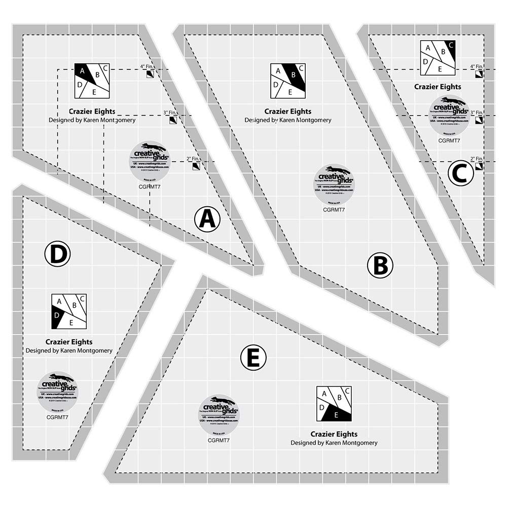 Creative Grids Crazier Eights Template and Quilt Ruler – CGRMT7 – Made in USA, 6in x 9in, Non-Slip Grip Acrylic Quilting, Sewing, Crafting, Patchwork Ruler & Template