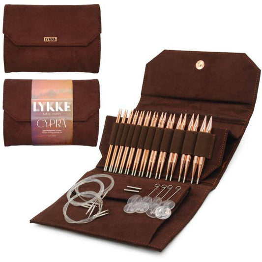 Lykke 5" Cypra Interchangeable Needle Set, Brown Vegan Suede Case