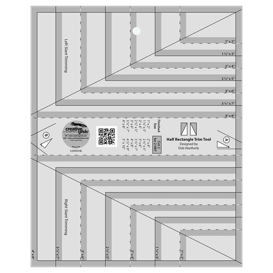 Creative Grids Half Rectangle Trim Tool Quilt Ruler – CGRDH6 – Made in USA, 8-1/2in x 10-1/2in, Non-Slip Grip Acrylic Quilting, Sewing, Crafting, Patchwork Ruler & Template