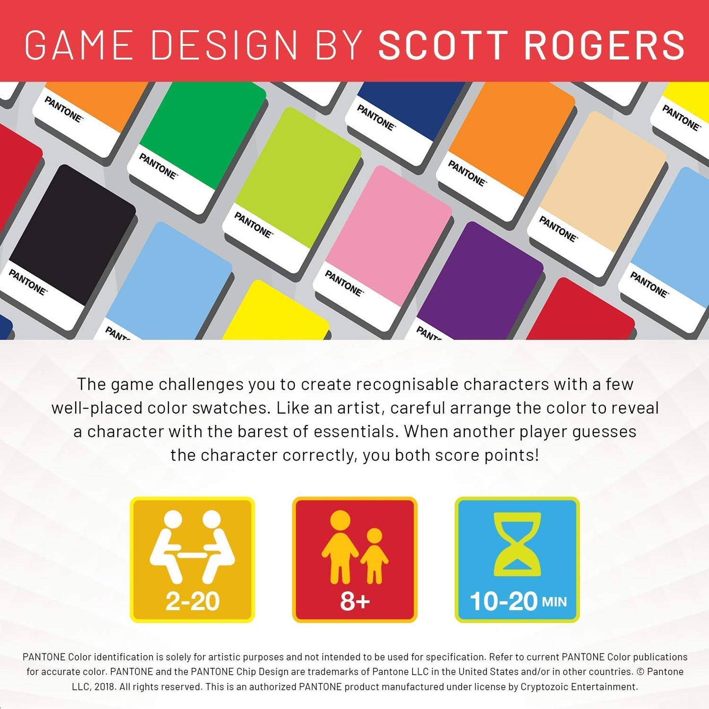 Cryptozoic Entertainment Pantone: The Game - Simple-to-Play Competitive Party Game - Ages 8 and Up - Create Pop Culture Characters Using Only Color Swatches and Your Own Creativity!