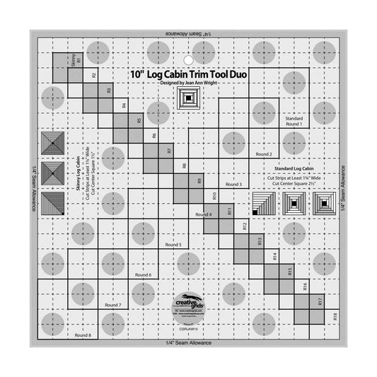 Creative Grids 10in Log Cabin Trim Tool Quilt Ruler – CGRJAW10 – Made in USA, 10-1/2in x 10-1/2in, Non-Slip Grip Acrylic Quilting, Sewing, Crafting, Patchwork Ruler & Template