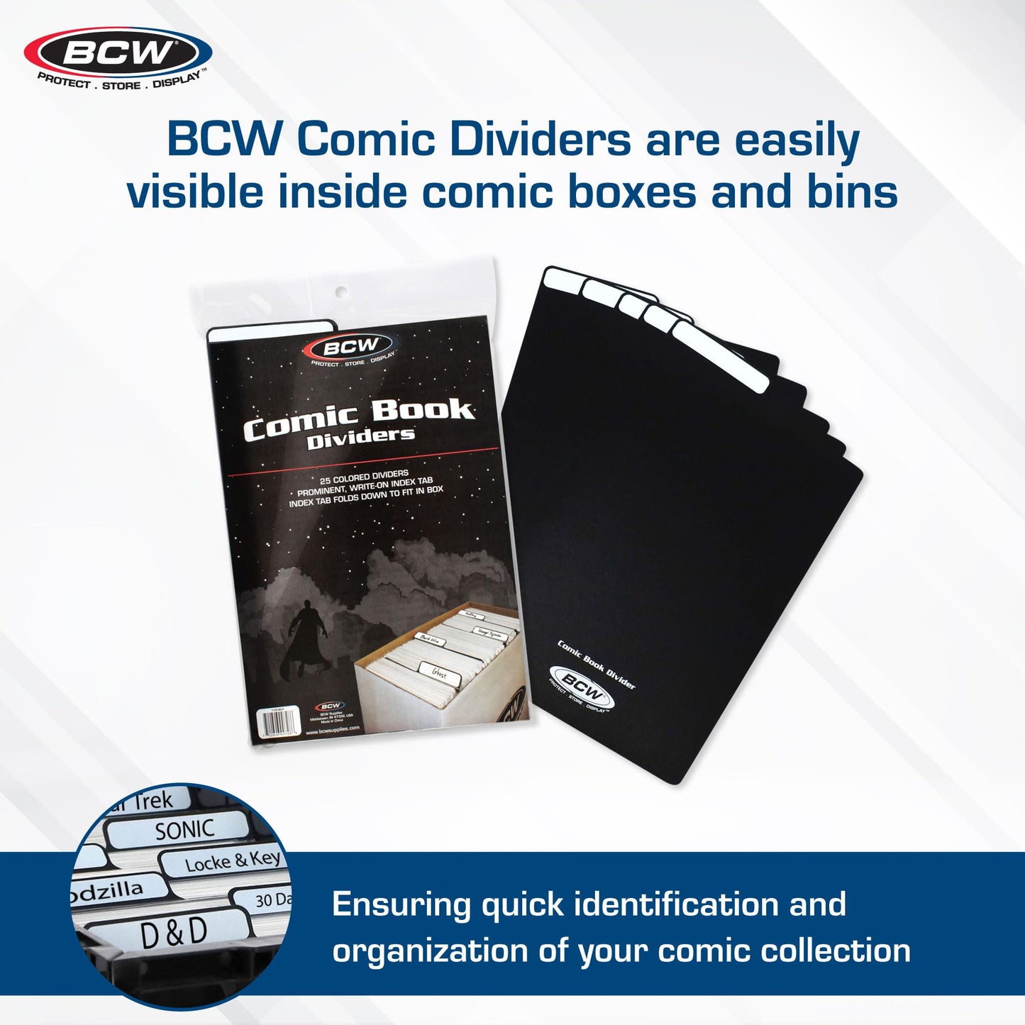 BCW Comic Dividers - 25 Pack | Archival Polyethylene Plastic Dividers | Organize Comics Efficiently in Storage Boxes | Write-On Index Tab (Black)