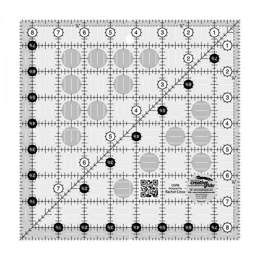 Creative Grids Quilt Ruler 8-1/2in x 8-1/2in Square – CGR8 – Made in USA, Non-Slip Grip Acrylic Quilting, Sewing, Crafting, Patchwork Ruler for Measuring & Cutting Fabric