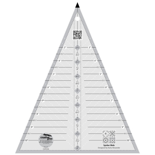 Creative Grids Spider Web Triangle Quilt Ruler – CGRKA6 – Made in USA, 9-1/2in x 11-1/2in, Non-Slip Grip Acrylic Quilting, Sewing, Crafting, Patchwork Ruler & Template