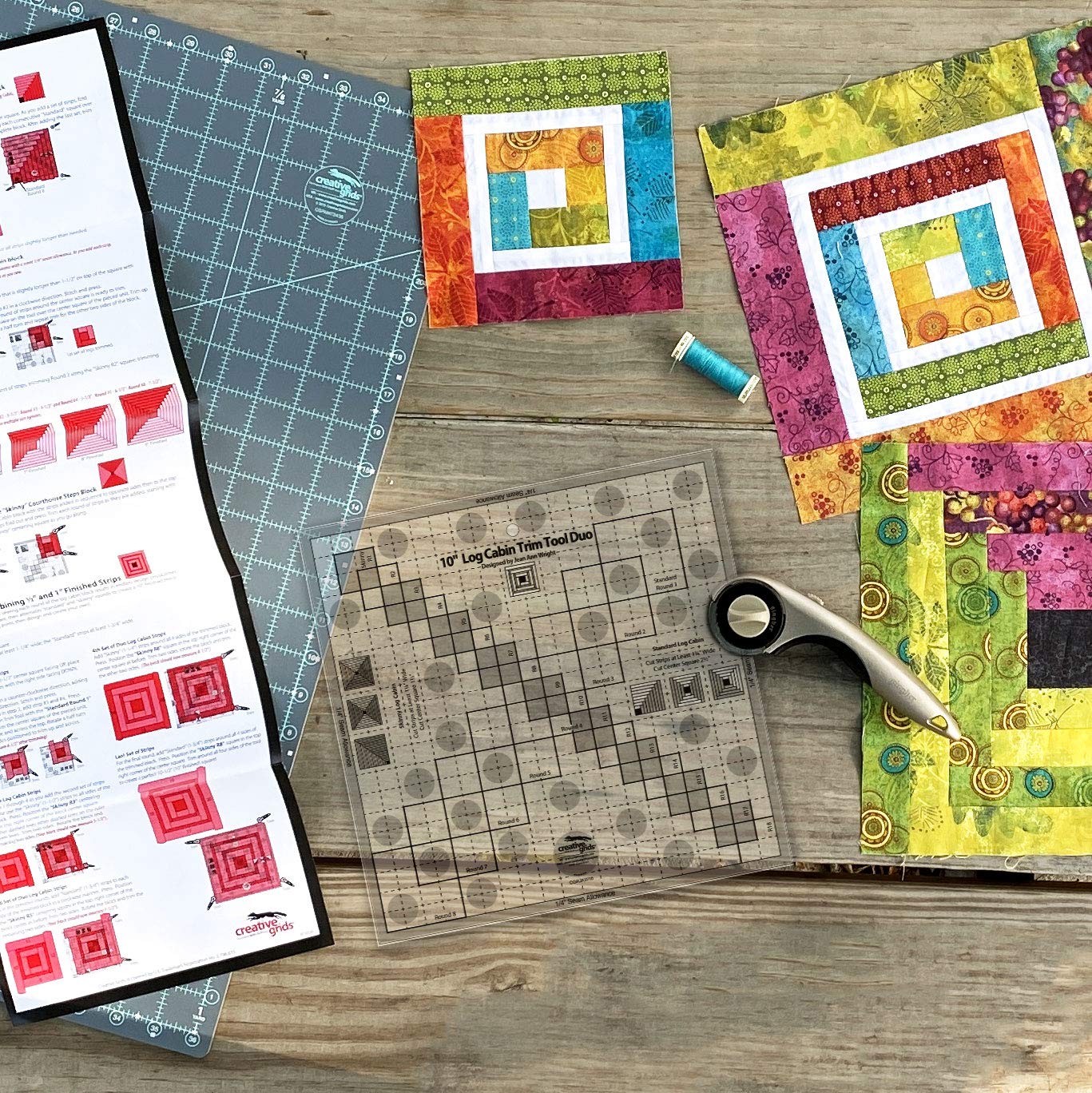 Creative Grids 10in Log Cabin Trim Tool Quilt Ruler – CGRJAW10 – Made in USA, 10-1/2in x 10-1/2in, Non-Slip Grip Acrylic Quilting, Sewing, Crafting, Patchwork Ruler & Template