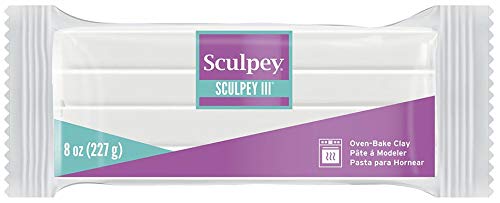 Sculpey III Polymer Oven-Bake Clay, White, Non Toxic, 8 oz. bar, great for modeling, sculpting, holiday, DIY, mixed media and school projects. Great for kids and beginners!