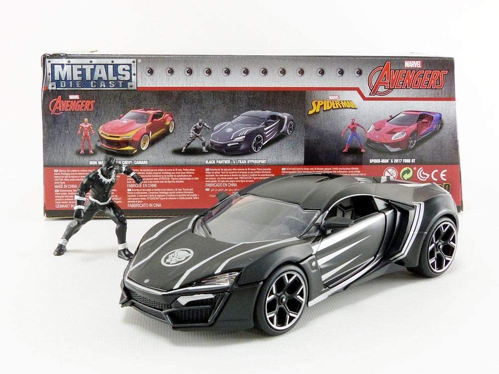 Marvel Black Panther & Lykan Hypersport Die-cast Car, 1:24 ScaleVehicle & 2.75 Collectible Figurine