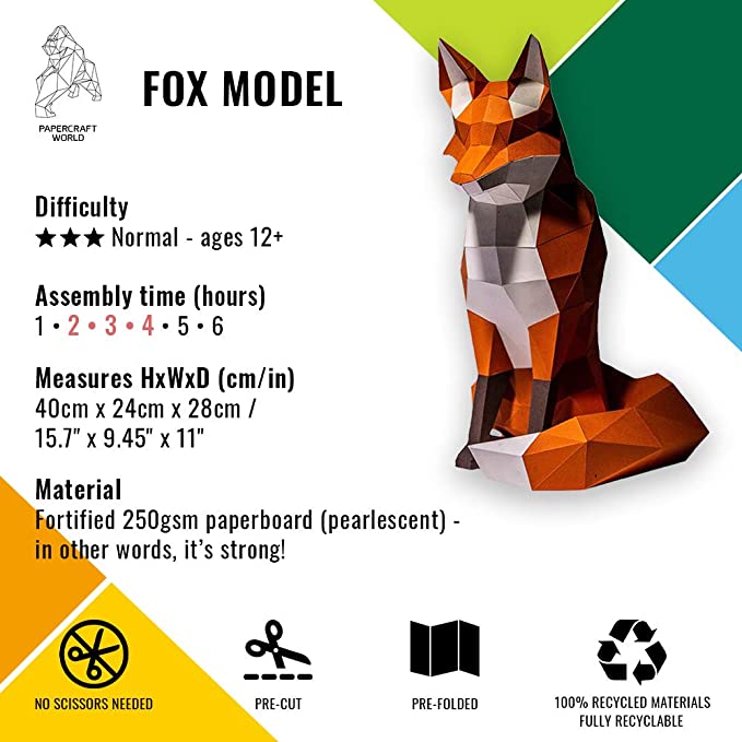 PaperCraft - World 3D Puzzle Animal Craft Kit - Fox