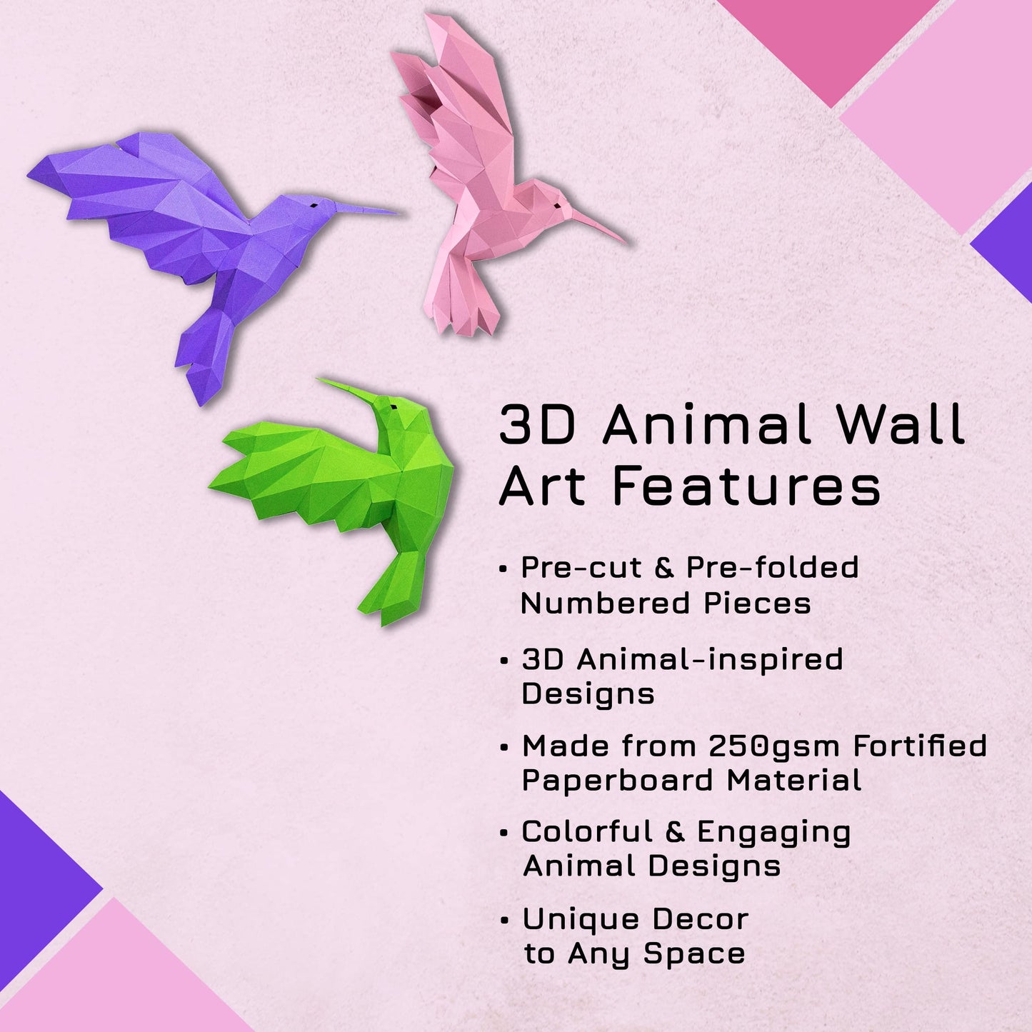 3D Paper Animal Wall & Art Decor - Pre-fold & Pre-Cut Papercraft 3D Animal Model Kits - 250 GSM Puzzled 3D Origami Paper - DIY 3D Puzzle for Kids & Adults by PaperCraft World - Unicorn