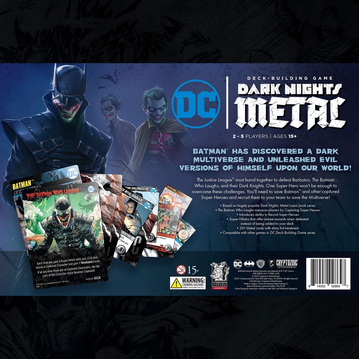 DC Deck Building Game - Dark Nights Metal - Defeat The Batman Who Laughs and his Dark Knights - for 2 to 5 Players - Ages 15+ - Cryptozoic Entertainment